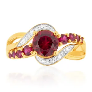 9ct Yellow Gold Created Ruby and 0.15 Carat Diamond Ring Shiels