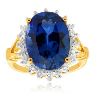 9ct Yellow Gold Created Sapphire & Diamond Ring Shiels