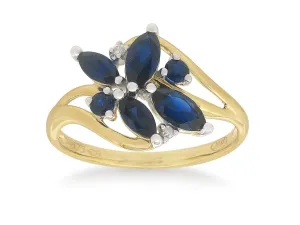 9ct Yellow Gold Created Sapphire & Diamond Ring Shiels