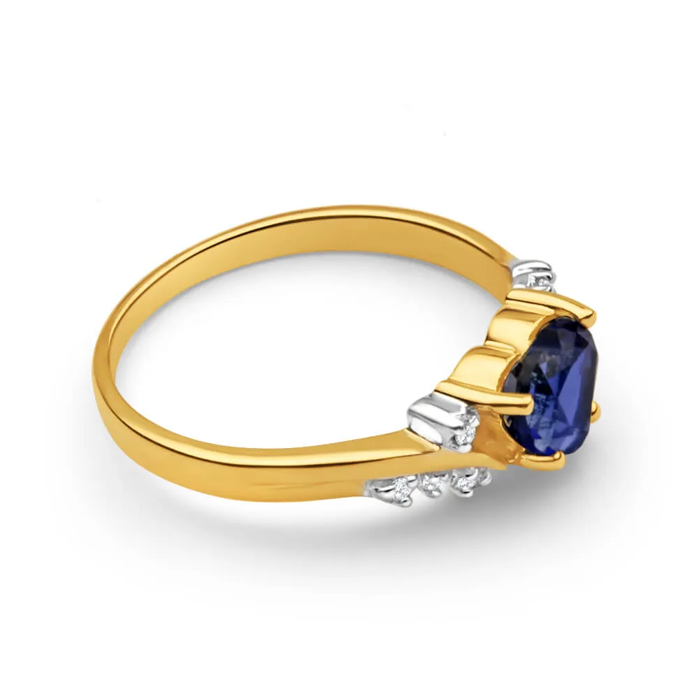 9ct Yellow Gold Created Sapphire Heart   Diamond Ring Shiels