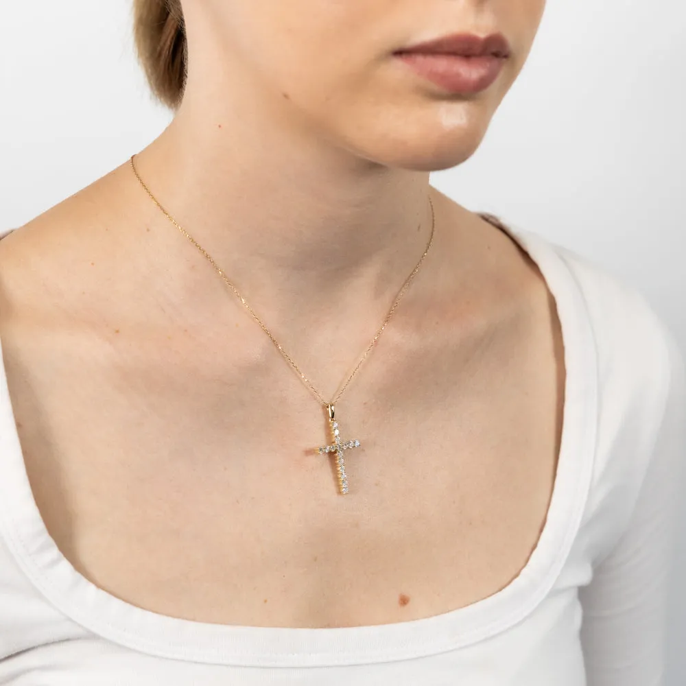9ct Yellow Gold Cross Pendant in 16 Diamonds Shiels