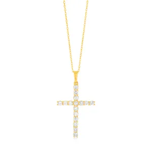 9ct Yellow Gold Cross Pendant in 16 Diamonds Shiels