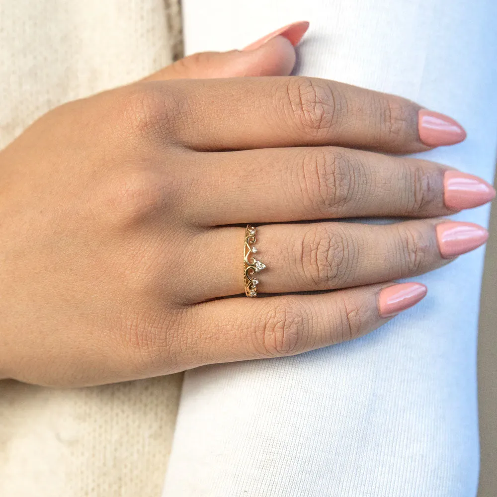 9ct Yellow Gold Crown Ring with 7 Diamonds Shiels