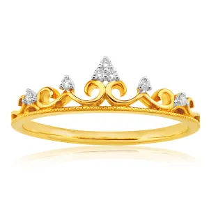 9ct Yellow Gold Crown Ring with 7 Diamonds Shiels