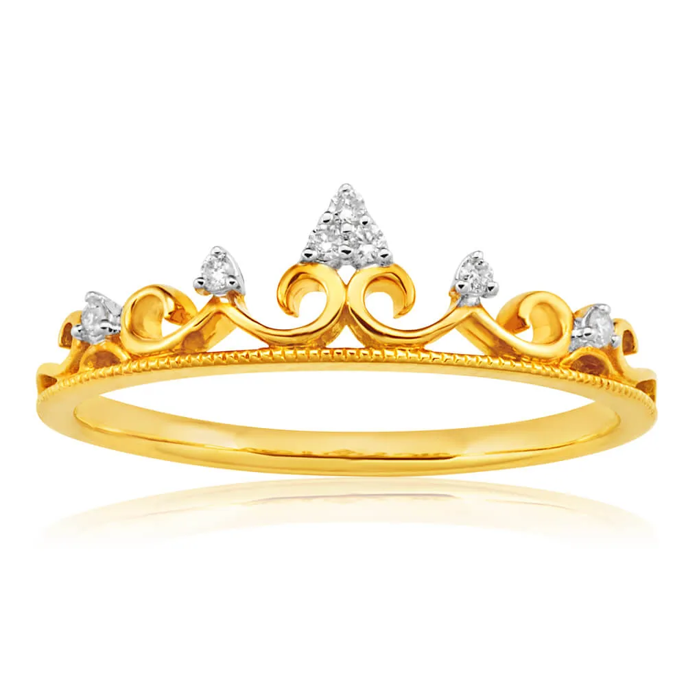 9ct Yellow Gold Crown Ring with 7 Diamonds Shiels