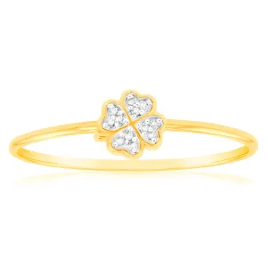9ct Yellow Gold Diamond 4 Leaf Clover Ring with 12 Brilliant Diamonds Shiels