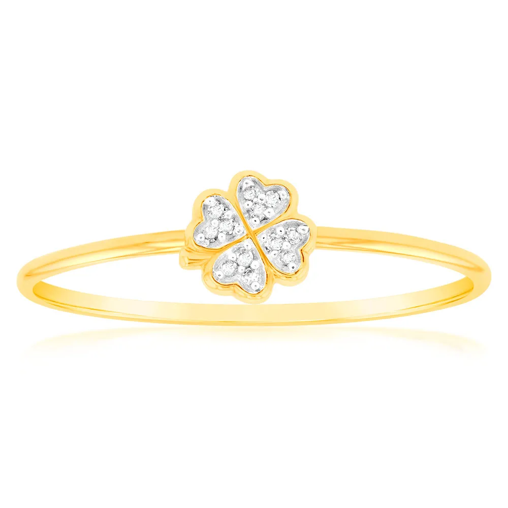 9ct Yellow Gold Diamond 4 Leaf Clover Ring with 12 Brilliant Diamonds Shiels