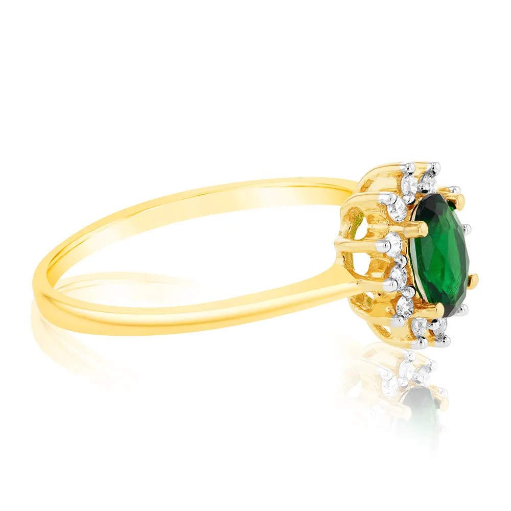 9ct Yellow Gold Diamond And Glass Filled Emerald Ring Shiels