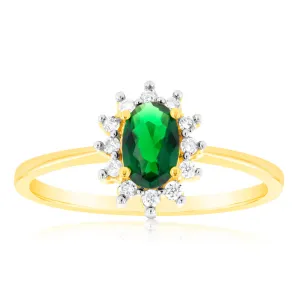 9ct Yellow Gold Diamond And Glass Filled Emerald Ring Shiels