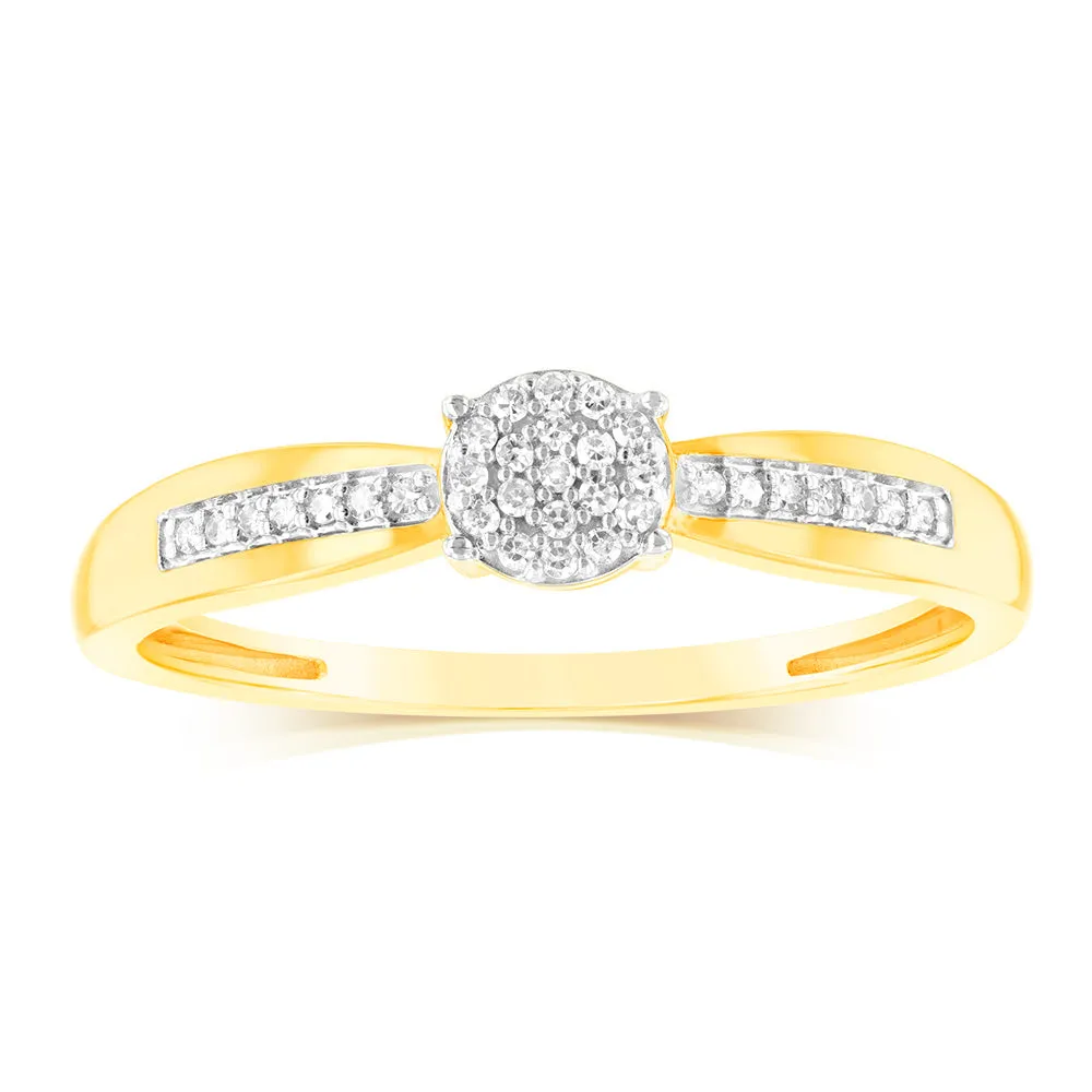 9ct Yellow Gold Diamond Cluster Ring with 33 Brilliant Cut Diamonds Shiels