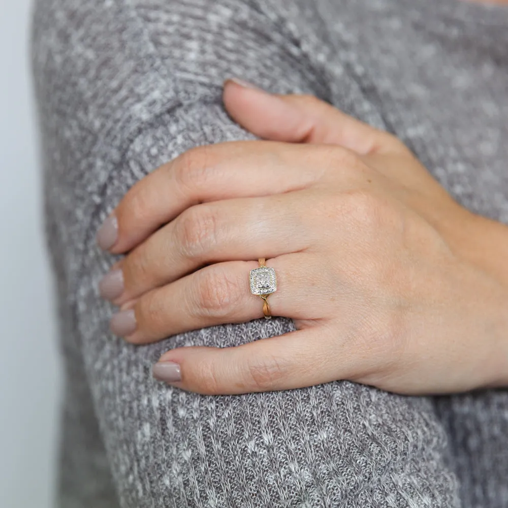 9ct Yellow Gold Diamond Cushion Shape Cluster Ring With 7 Brilliant Cut Diamonds Shiels