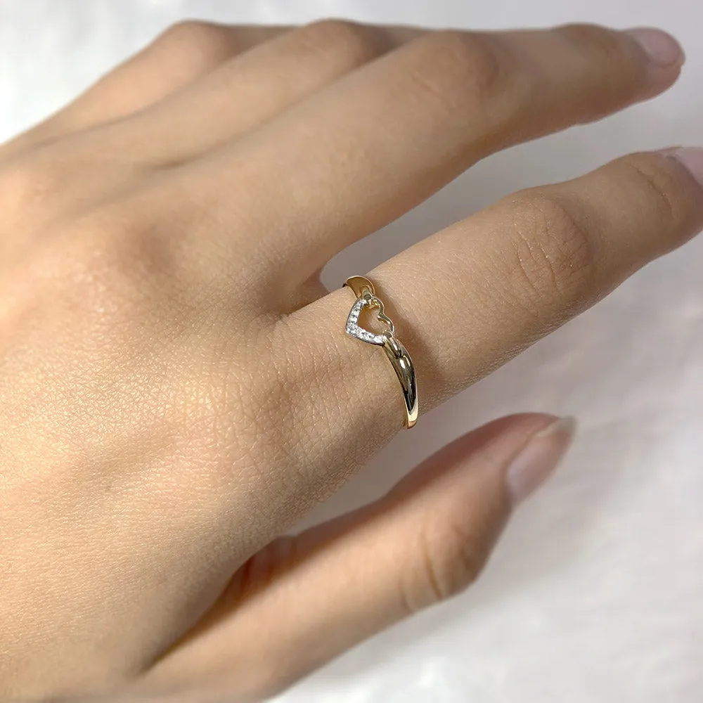 9ct Yellow Gold Diamond Heart Ring with 1 Brilliant Cut Diamond Shiels