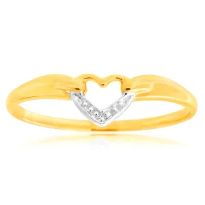 9ct Yellow Gold Diamond Heart Ring with 1 Brilliant Cut Diamond Shiels