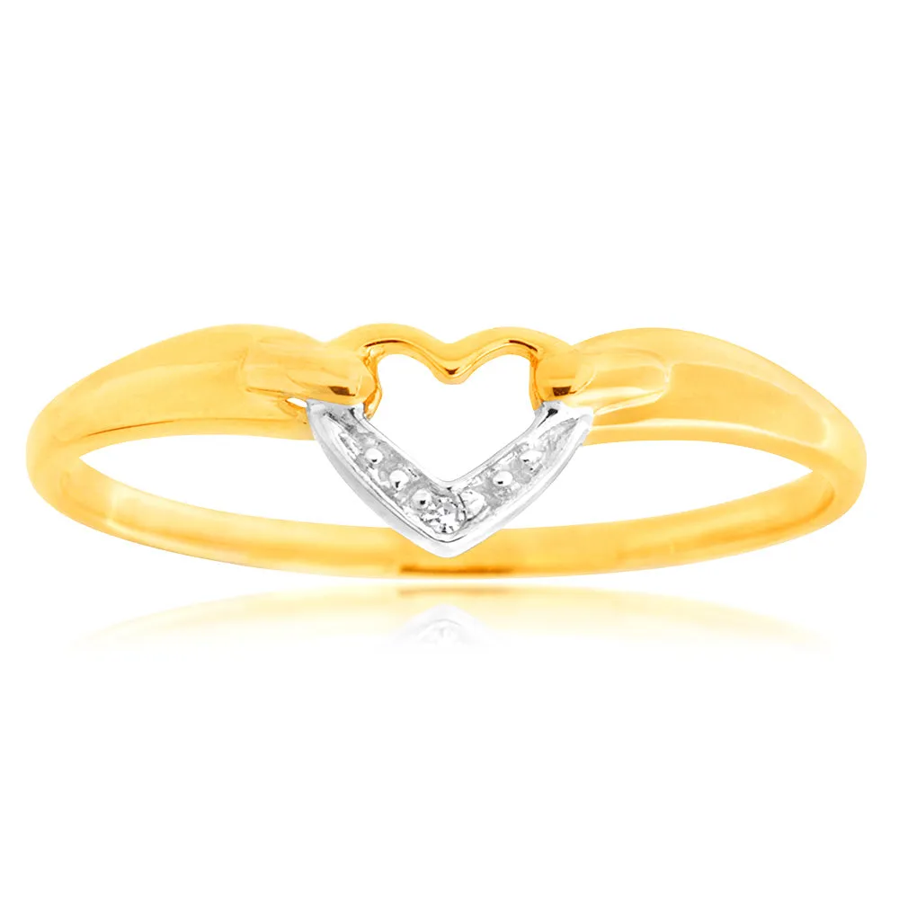 9ct Yellow Gold Diamond Heart Ring with 1 Brilliant Cut Diamond Shiels