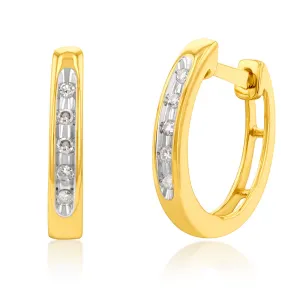 9ct Yellow Gold  Diamond Hoop Earrings Shiels
