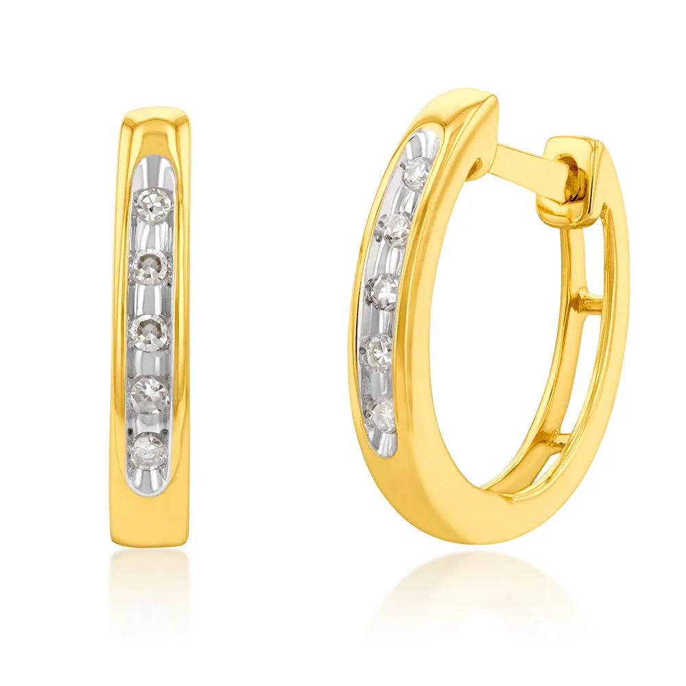 9ct Yellow Gold  Diamond Hoop Earrings Shiels