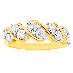 9ct Yellow Gold Diamond Ring Set with 10 Beautiful Brilliant Diamonds Shiels
