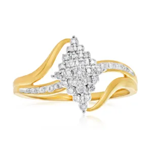 9ct Yellow Gold Diamond Ring Set with 15 Brilliant Cut Diamonds Shiels