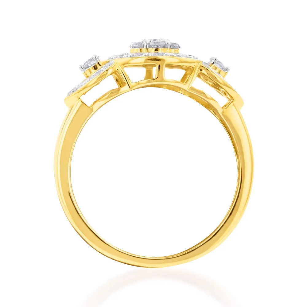 9ct Yellow Gold Diamond Ring Set With 31 Brilliant Cut Diamonds Shiels