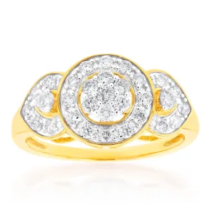 9ct Yellow Gold Diamond Ring Set With 31 Brilliant Cut Diamonds Shiels