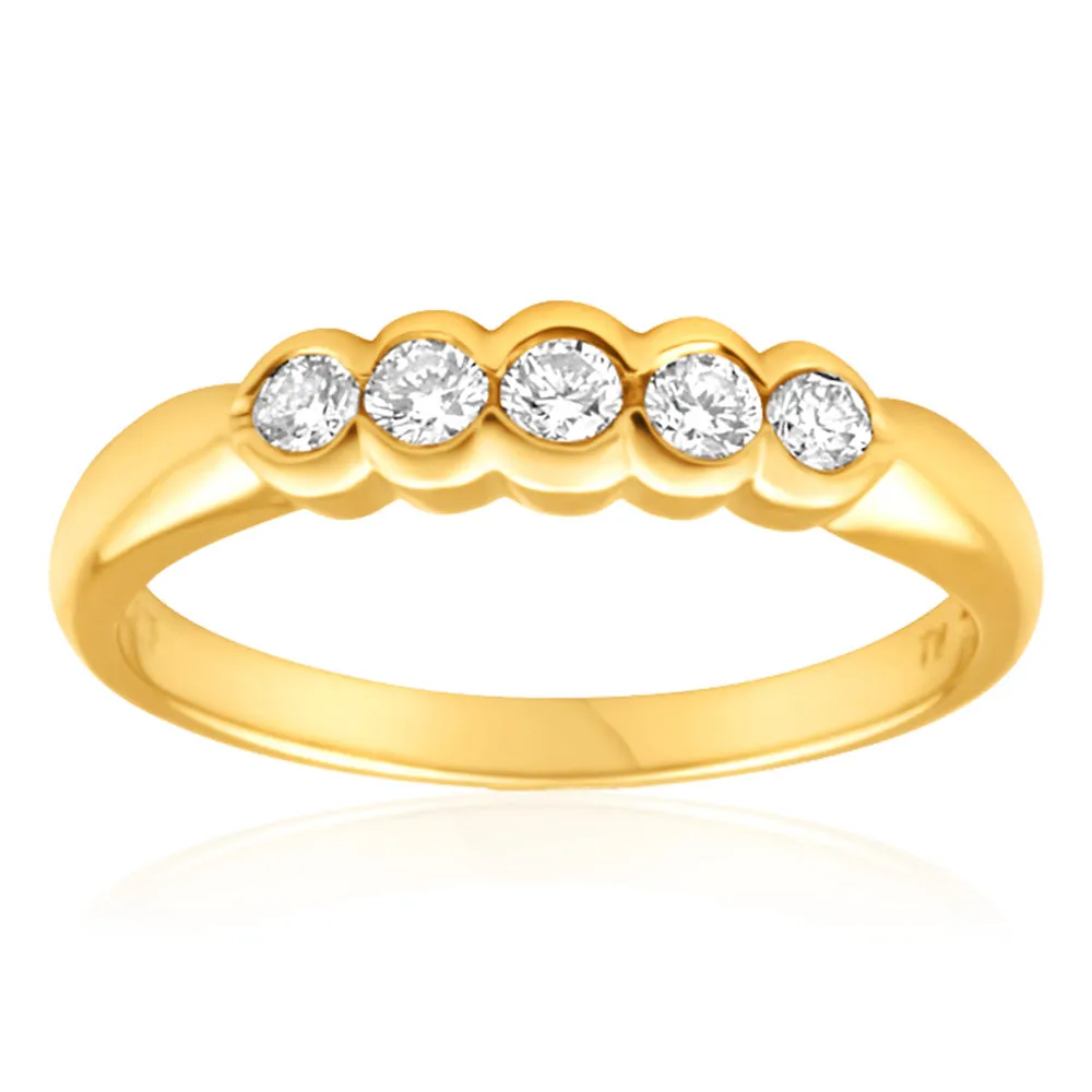 9ct Yellow Gold Diamond Ring Set with 5 Brilliant Diamonds Shiels