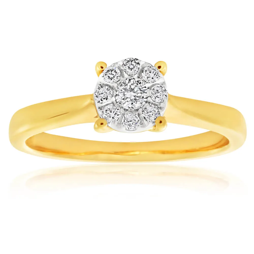 9ct Yellow Gold Diamond Ring Set with 9 Stunning Diamonds Shiels