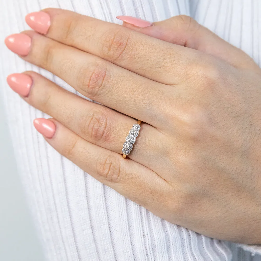9ct Yellow Gold Diamond Ring with 5 Briliiant Diamonds surrounded by Diamond Halos Shiels