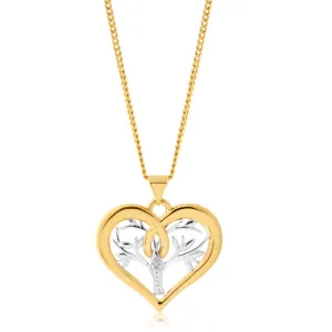 9ct Yellow Gold Diamond Tree of Life Heart Pendant with 1 Brilliant Cut Diamond Shiels