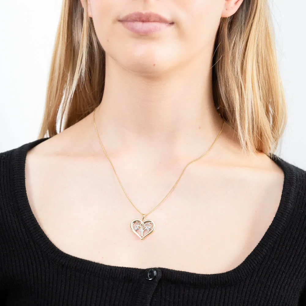 9ct Yellow Gold Diamond Tree of Life Heart Pendant with 1 Brilliant Cut Diamond Shiels