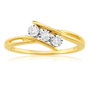9ct Yellow Gold Diamond Trilogy Ring  Set with 3 Stunning Brilliant Diamonds Shiels
