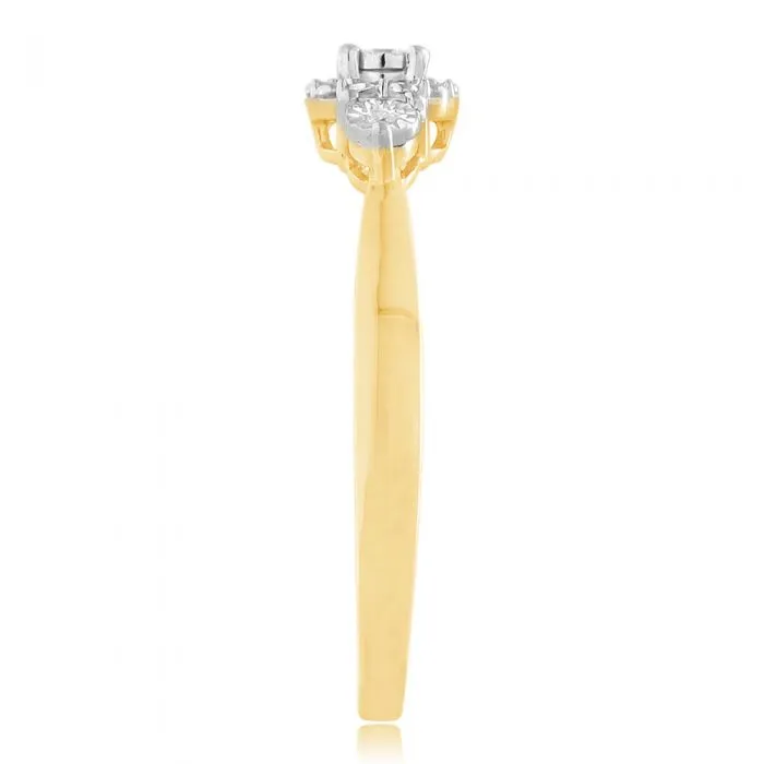 9ct Yellow Gold Diamond Trilogy Ring with 3 Brilliant Diamonds in Disc Setting Shiels