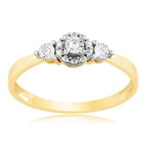 9ct Yellow Gold Diamond Trilogy Ring with 3 Brilliant Diamonds in Disc Setting Shiels