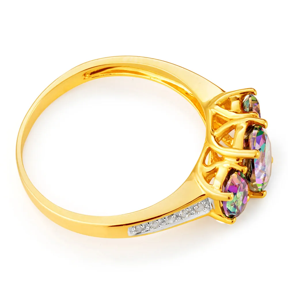 9ct Yellow Gold Enhanced Mystic Topaz Oval Cut & Diamond Trilogy Ring Shiels
