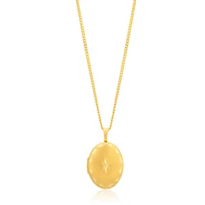 9ct Yellow Gold Etched Oval Locket with .01ct Diamond Shiels