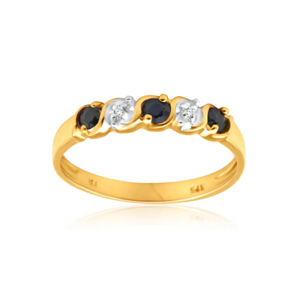 9ct Yellow Gold Exquisite Diamond   Natural Sapphire Ring Shiels