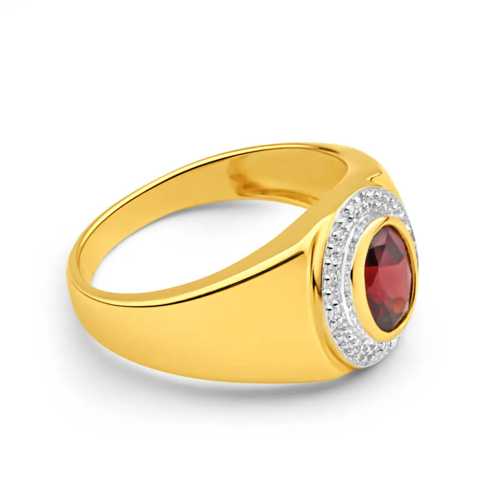 9ct Yellow Gold Garnet and Diamond Gents Ring Shiels