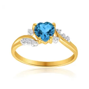 9ct Yellow Gold Heart Blue Topaz   8 Diamond Ring Shiels