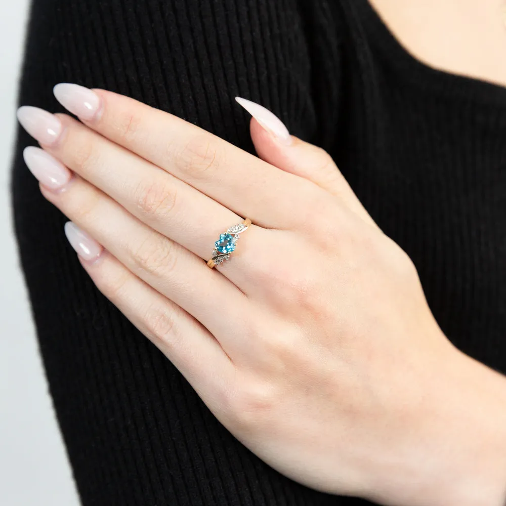 9ct Yellow Gold Heart Blue Topaz   8 Diamond Ring Shiels