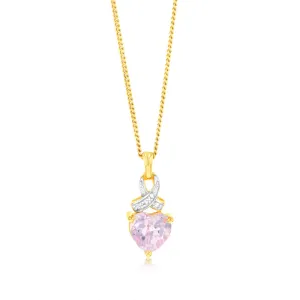 9ct Yellow Gold Heart Shaped Created Sapphire & Diamond Pendant Shiels