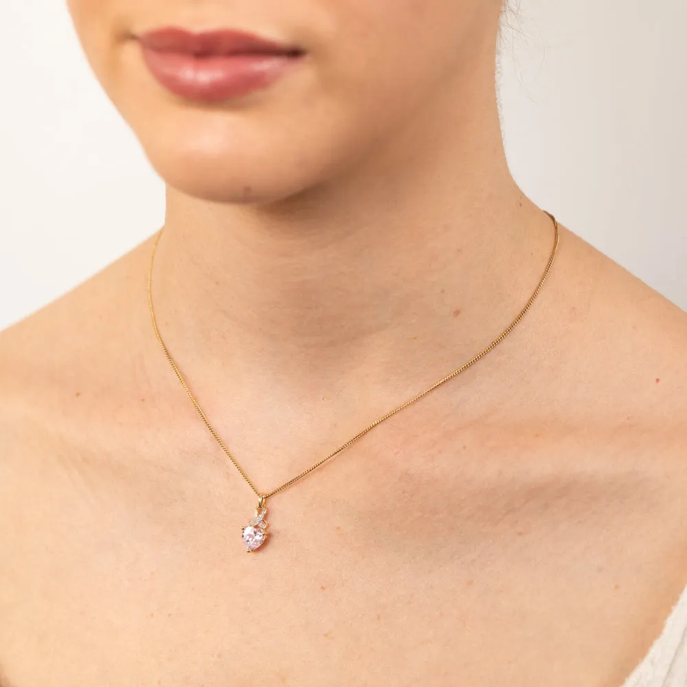 9ct Yellow Gold Heart Shaped Created Sapphire & Diamond Pendant Shiels