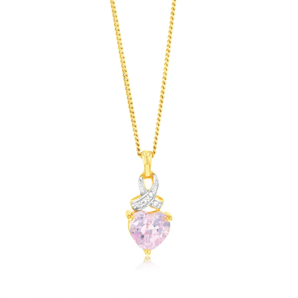 9ct Yellow Gold Heart Shaped Created Sapphire & Diamond Pendant Shiels