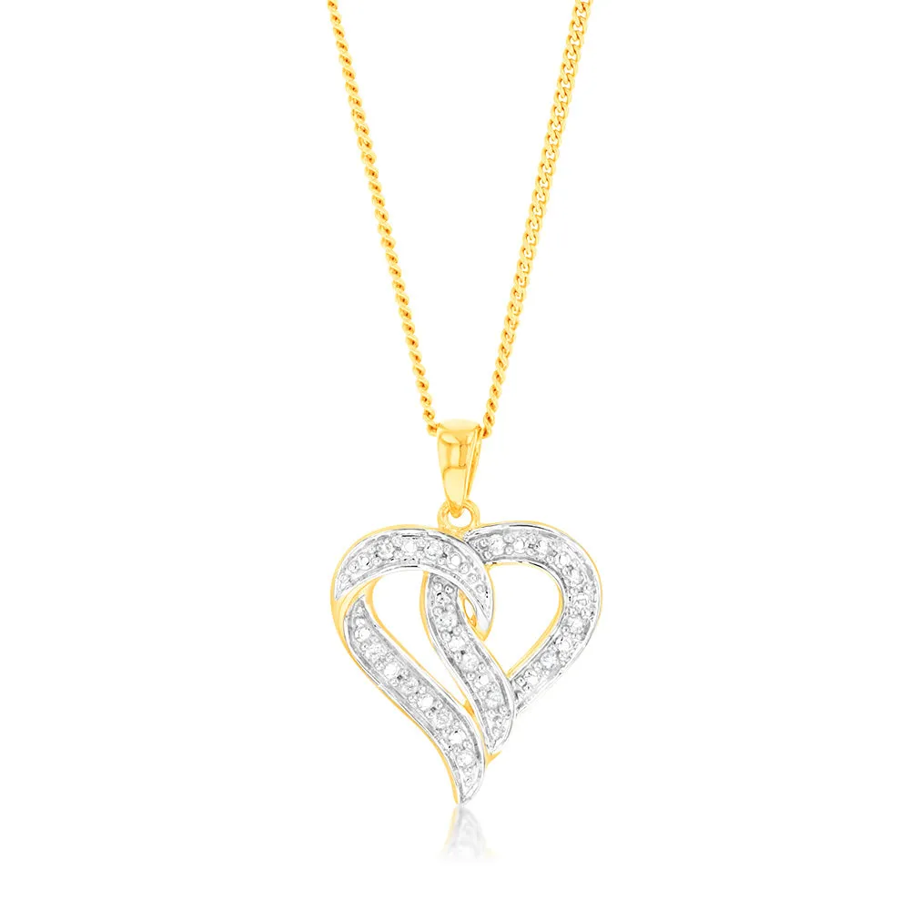 9ct Yellow Gold Heart Shaped Pendant in 14 Diamonds Shiels