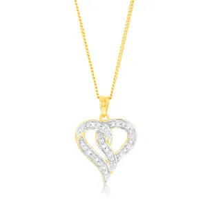 9ct Yellow Gold Heart Shaped Pendant in 14 Diamonds Shiels
