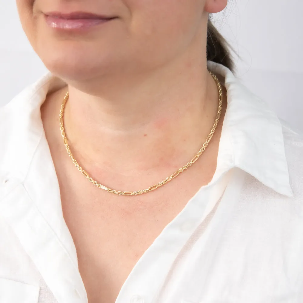 9ct Yellow Gold Hollow Diamond Cut Figarope 46cm Chain Shiels