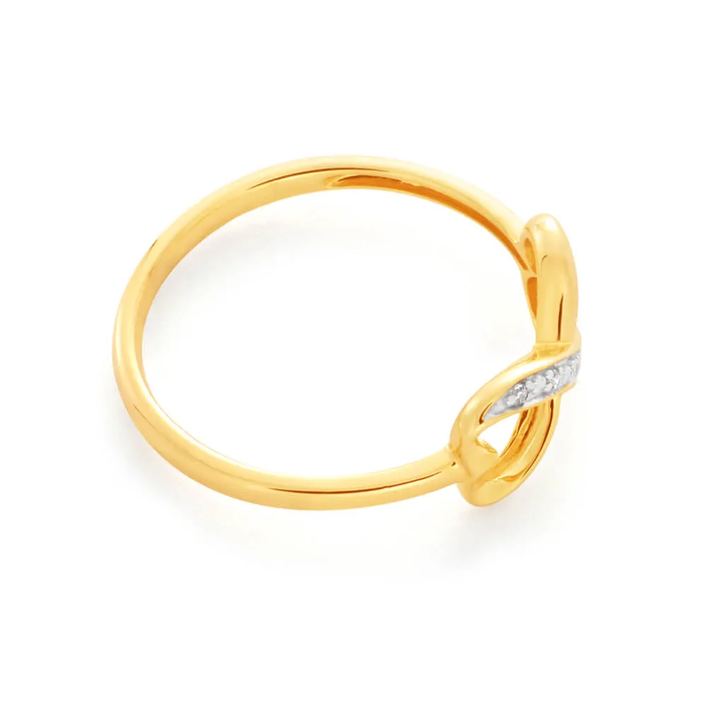9ct Yellow Gold Infinity Double Heart Diamond Ring Set With 5 Brilliant Cut Diamonds Shiels