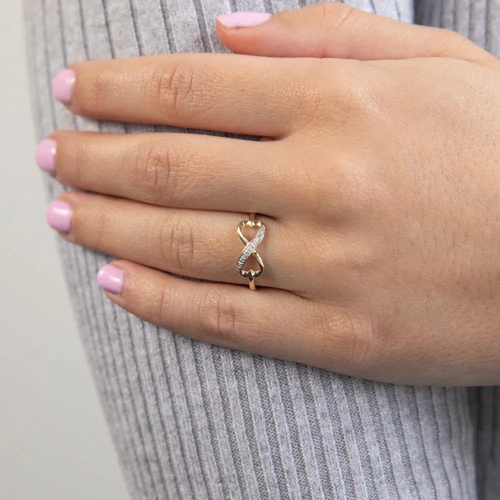 9ct Yellow Gold Infinity Double Heart Diamond Ring Set With 5 Brilliant Cut Diamonds Shiels