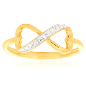 9ct Yellow Gold Infinity Double Heart Diamond Ring Set With 5 Brilliant Cut Diamonds Shiels