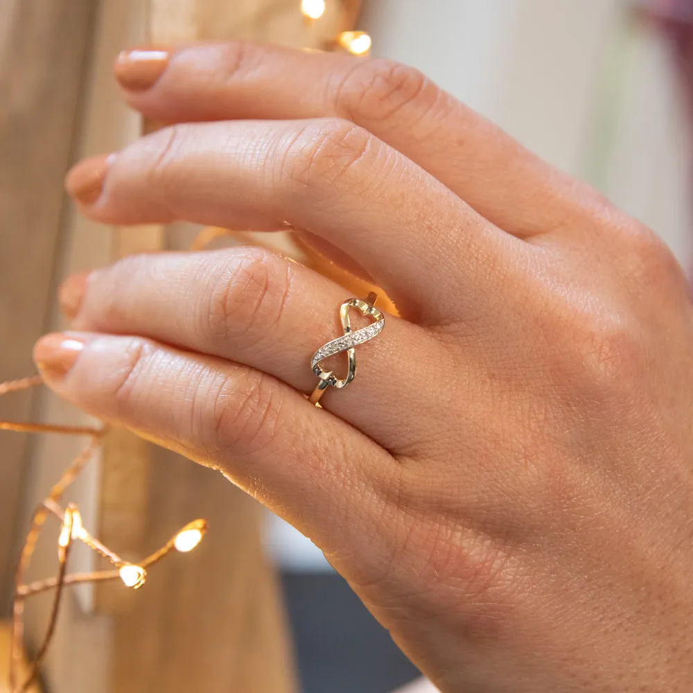 9ct Yellow Gold Infinity Double Heart Diamond Ring Set With 5 Brilliant Cut Diamonds Shiels
