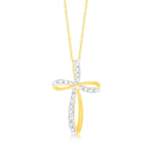 9ct Yellow Gold Lab Grown Cross Infinity Diamond Pendant Shiels