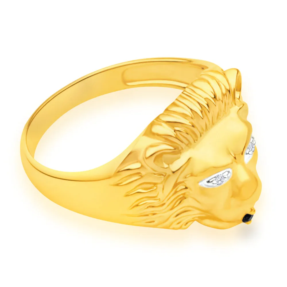 9ct Yellow Gold Lion Head Diamond and Sapphire Gents Ring Shiels